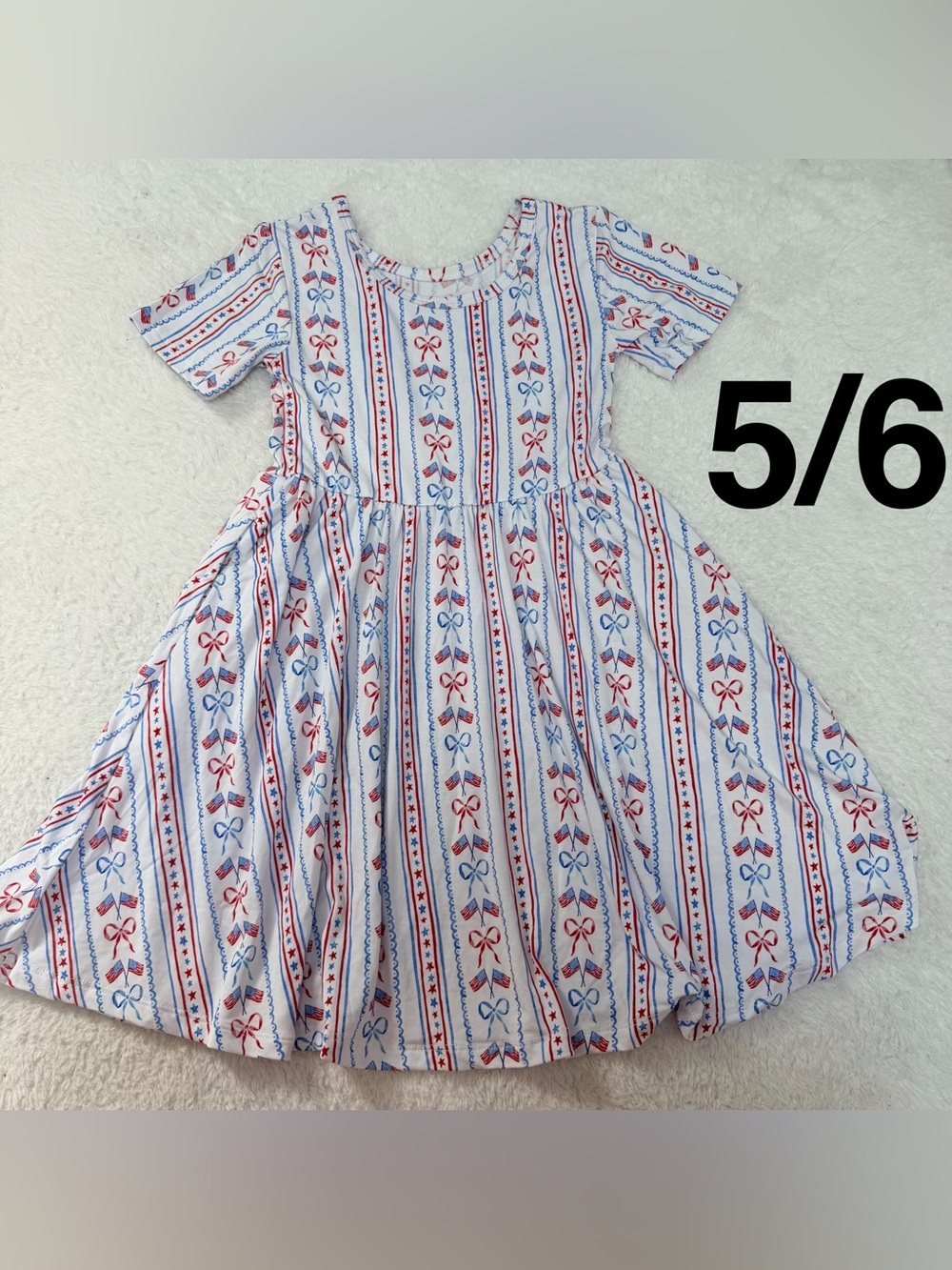 NWOT Girls July 4th liberty and bow flags bamboo dress 5/6